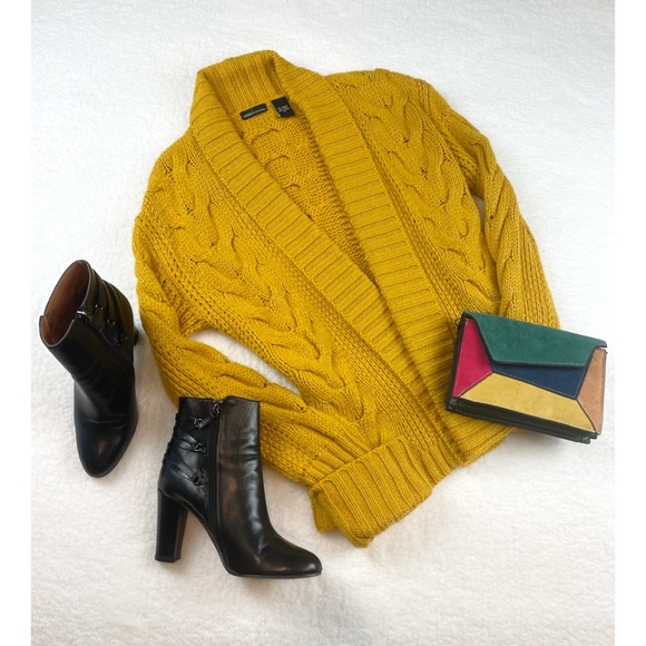 Moda International Sweaters - MODA INTERNATIONAL • Mustard Chunky Knit Cardigan